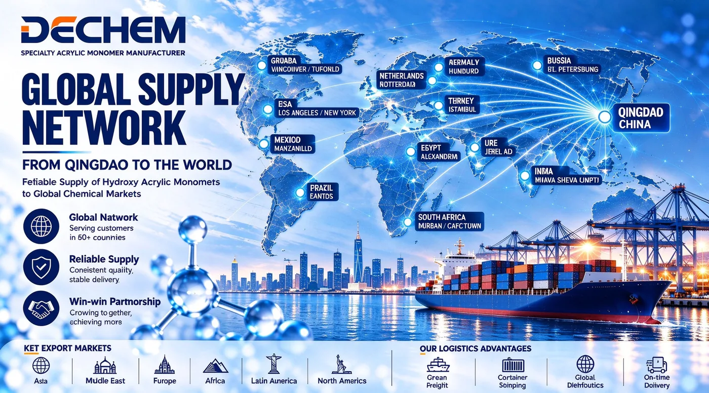 DECHEM global supply network: export routes from Qingdao, China to Asia, the Middle East, Europe, Africa and the Americas